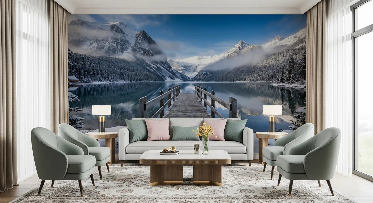 Mural de Pared Serenidad Invernal en Lago Alpino