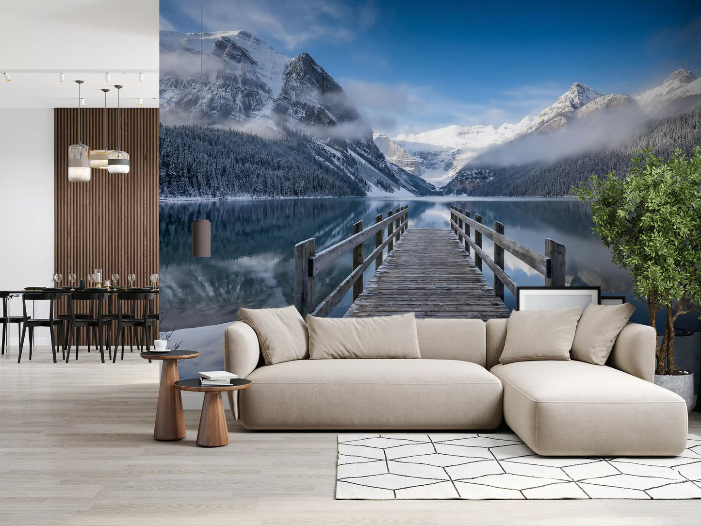 Mural de Pared Serenidad Invernal en Lago Alpino
