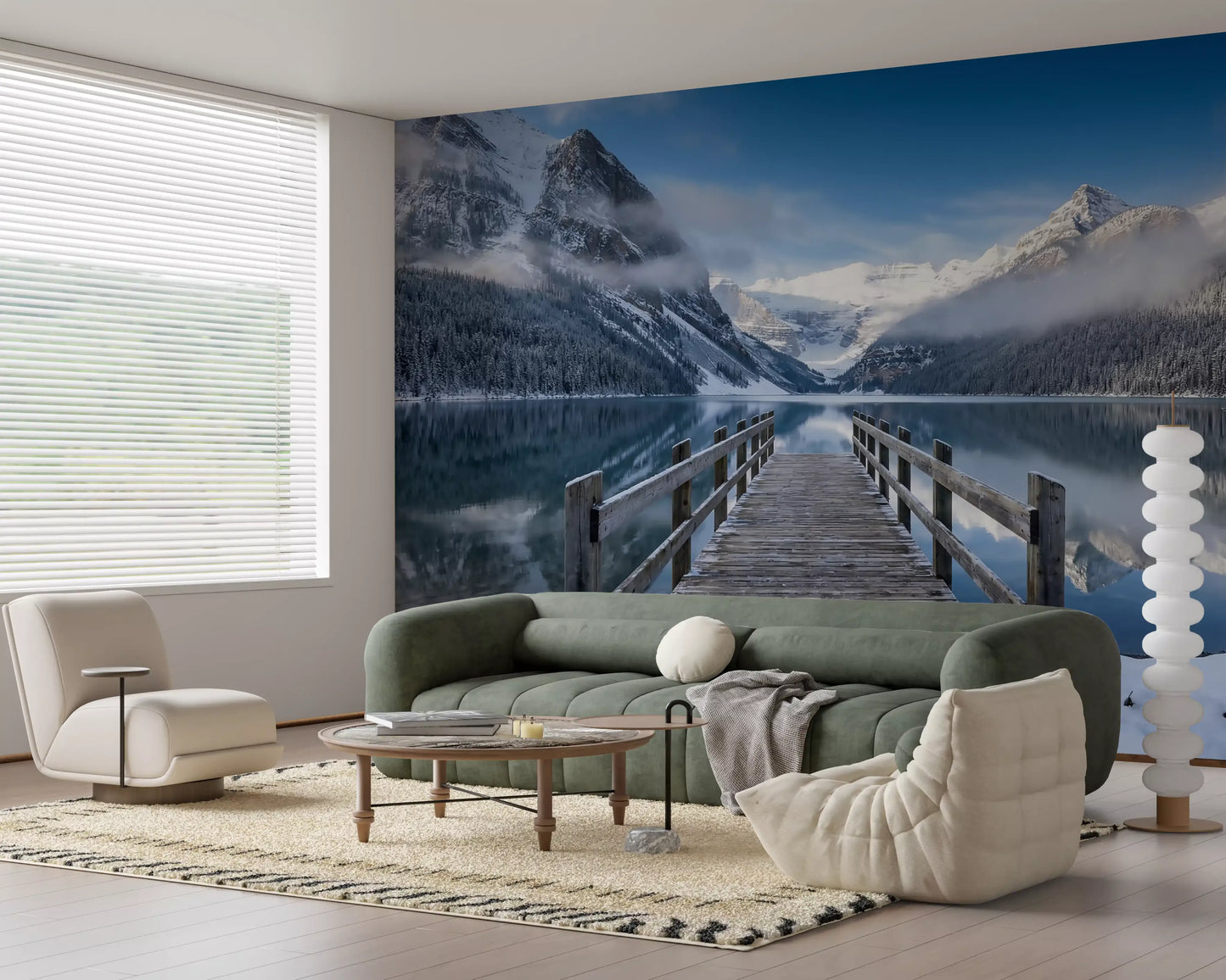 Mural de Pared Serenidad Invernal en Lago Alpino