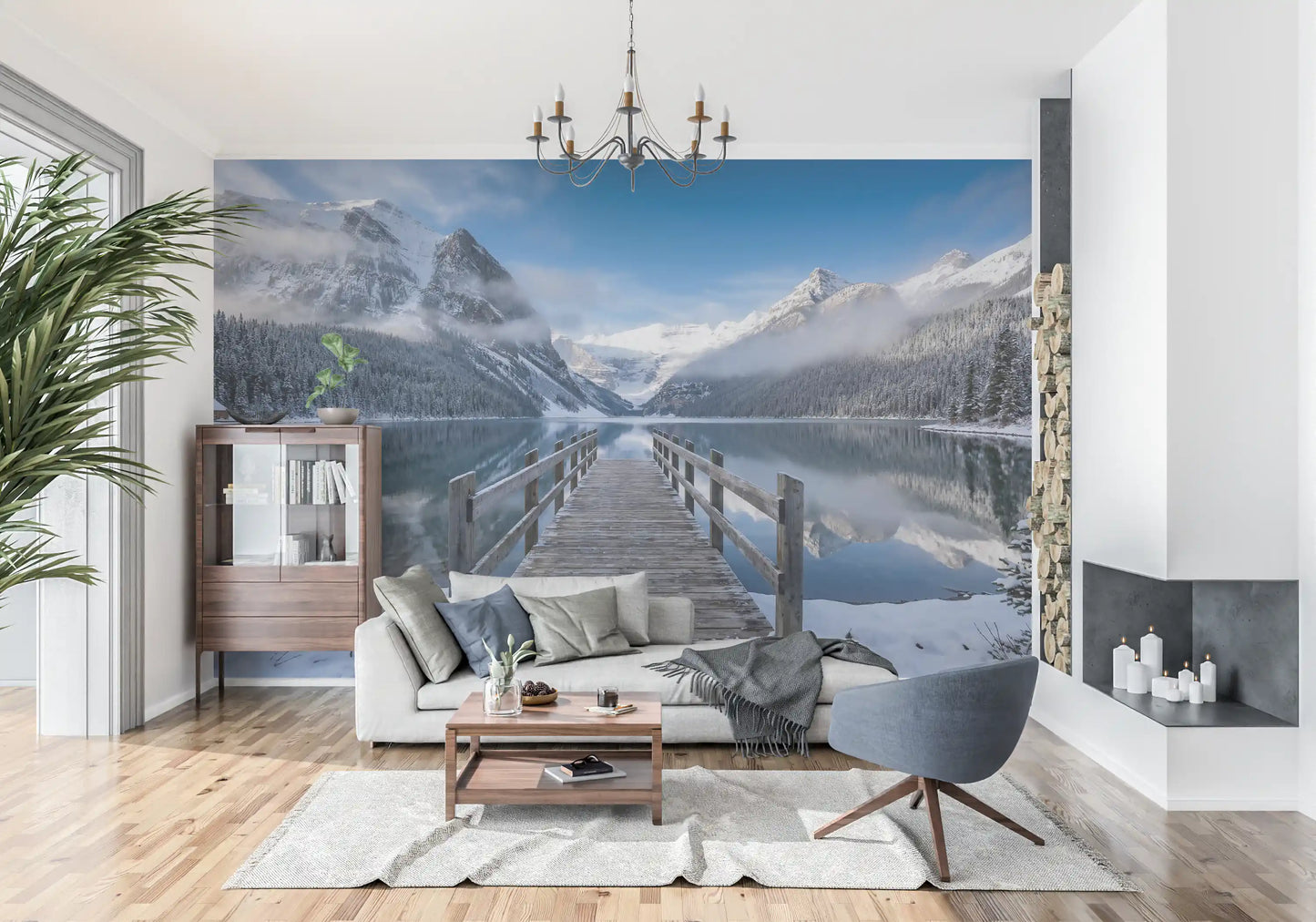 Mural de Pared Serenidad Invernal en Lago Alpino