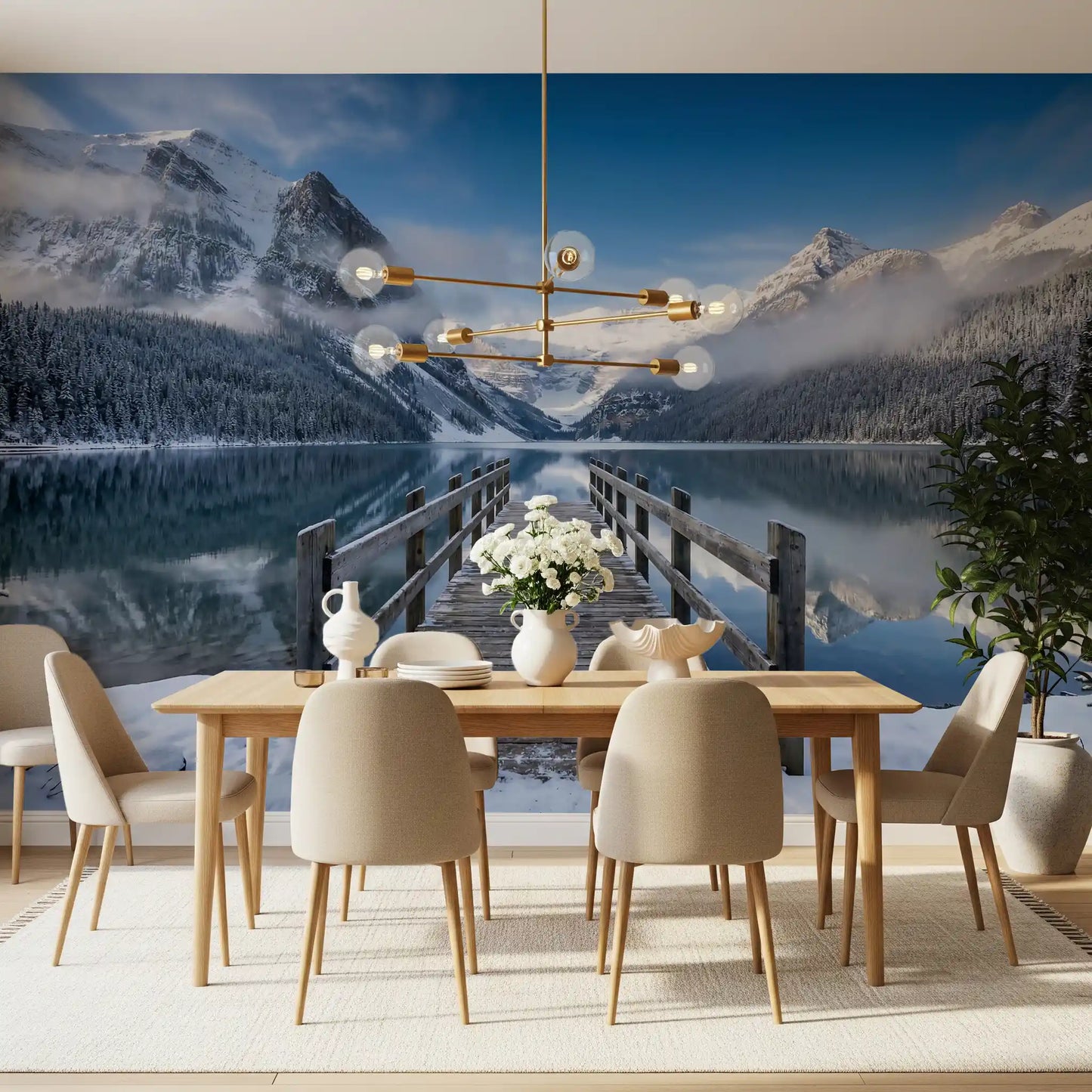 Mural de Pared Serenidad Invernal en Lago Alpino