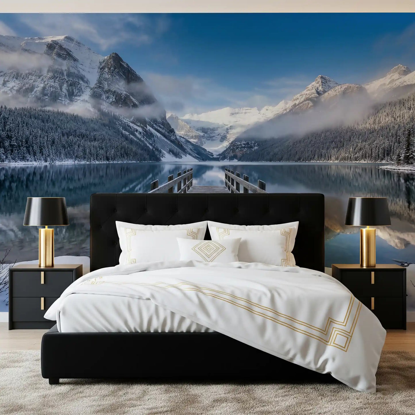 Mural de Pared Serenidad Invernal en Lago Alpino