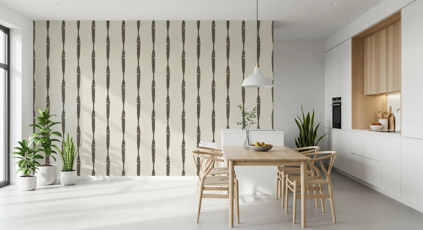 Muted Green Textured Distressed Stripes on Creamy White Wallpaper⁠