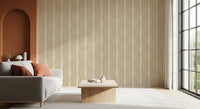 Vertical details in Creamy White Textured Distressed Stripes on Warm Beige Wallpaper.