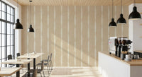 Modern cafe interior accented by a vertical Stripes wallpaper.