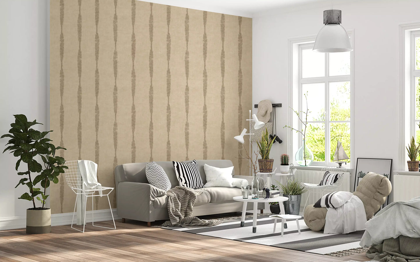 Kaki texturerade slitna ränder på varm beige tapet⁠