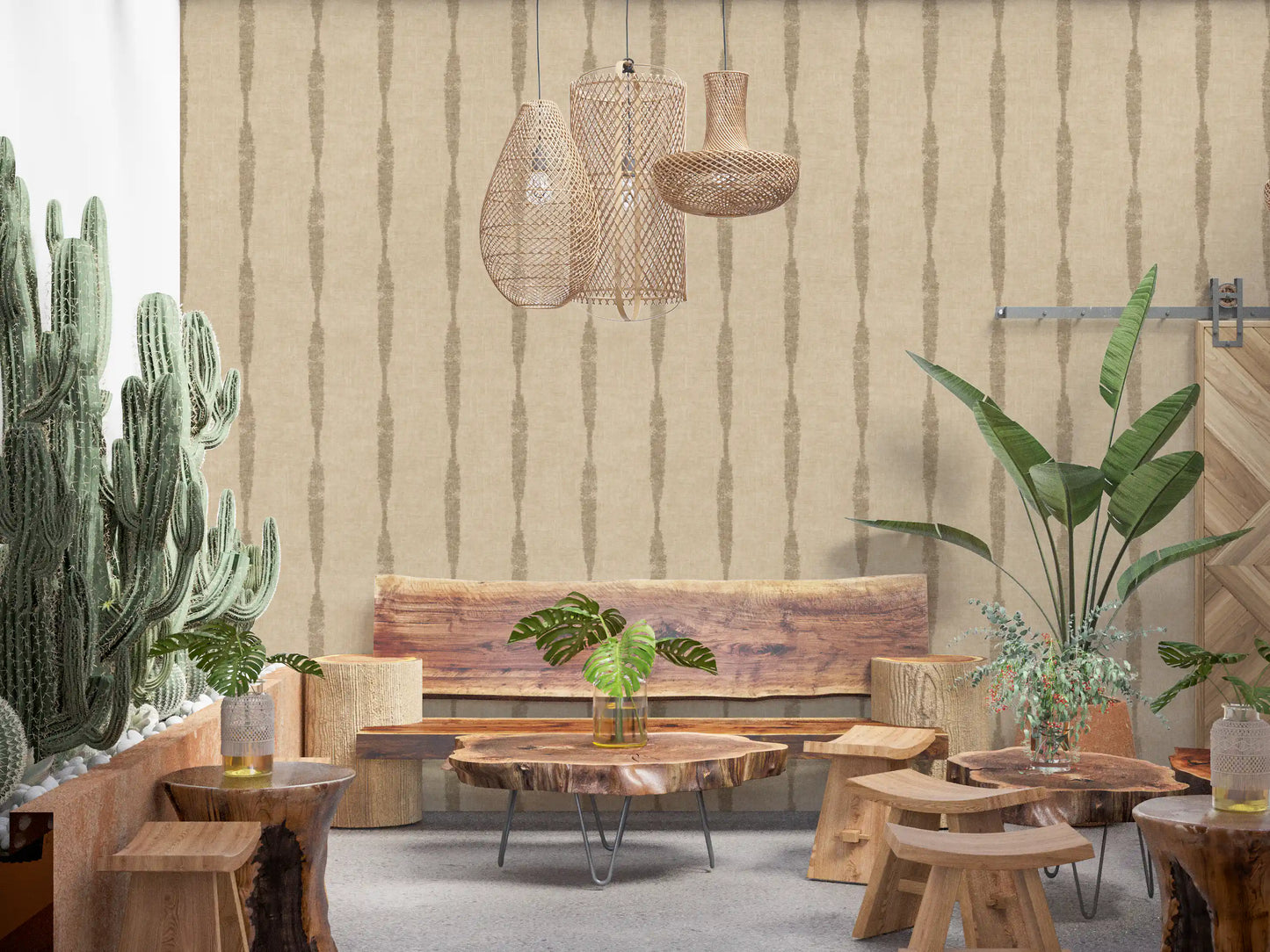 Kaki texturerade slitna ränder på varm beige tapet⁠