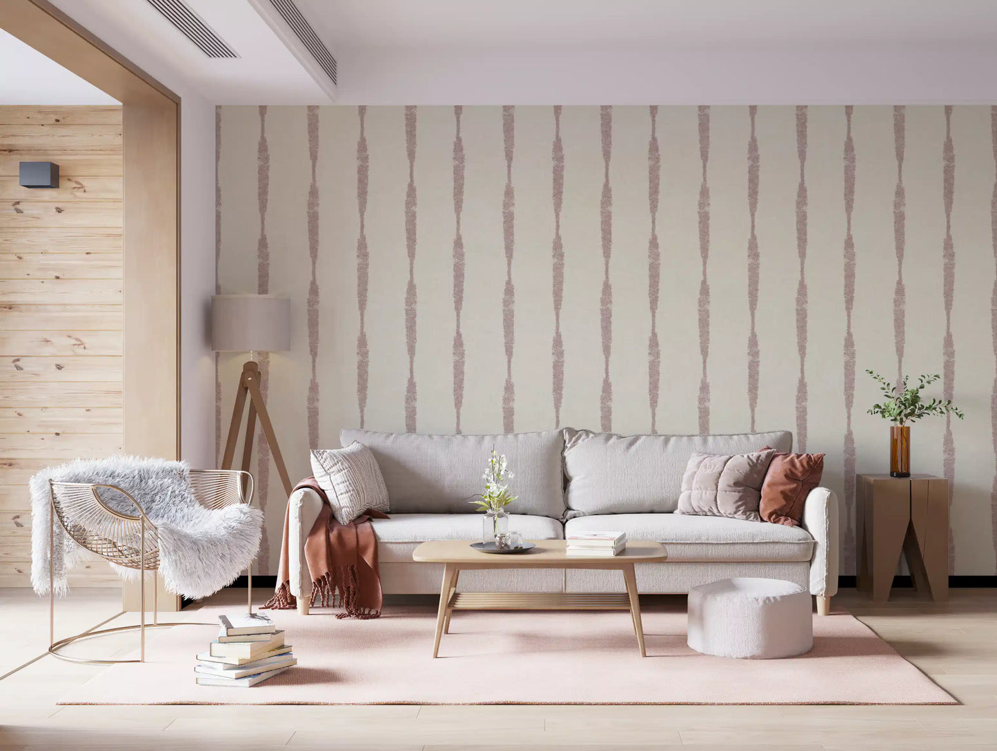 Nude Pink Strukturierte Abgenutzte Streifen auf Creme Tapete⁠