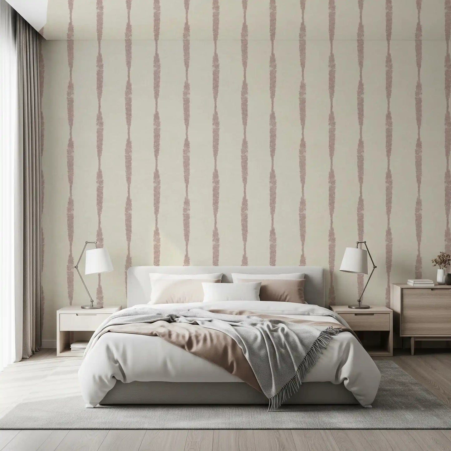 Nude Pink Strukturierte Abgenutzte Streifen auf Creme Tapete⁠