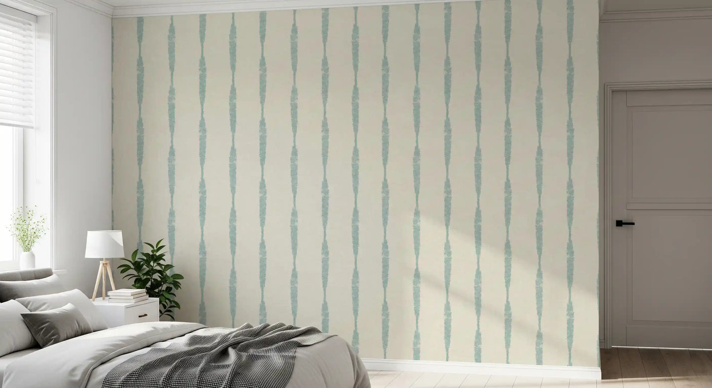 Soft Blue Textured Distressed Stripes on Cream Wallpaper⁠