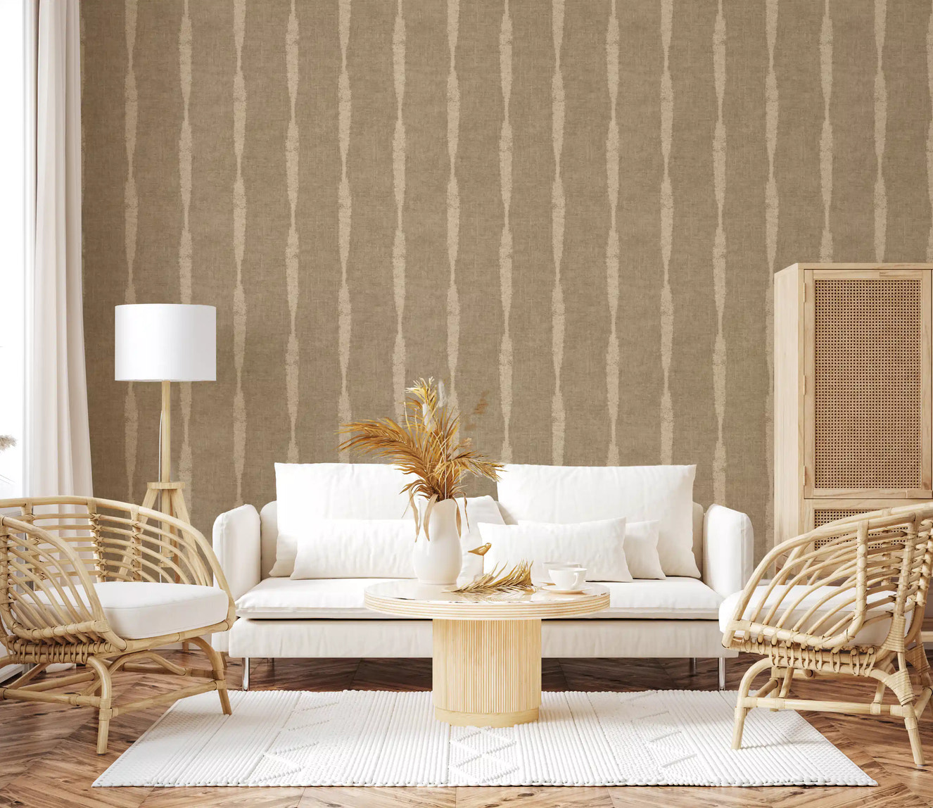 Warm Beige Textured Distressed Stripes on Kaki Wallpaper⁠