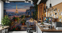 Candle-lit Work room paired with the Parisian Balcony Romance wall mural.