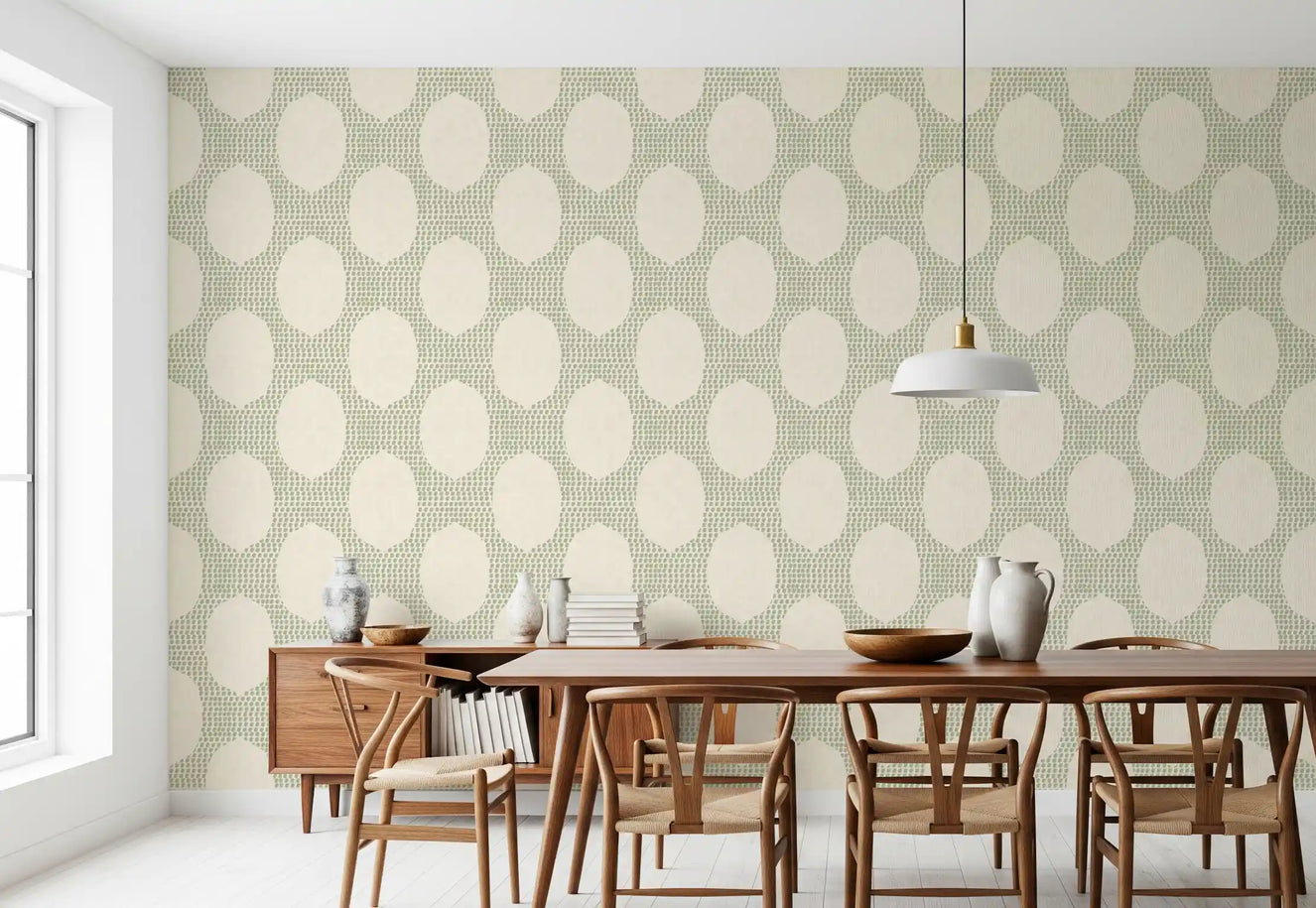 Strandiger Boho Küstengrüner Mosaik-Tapete