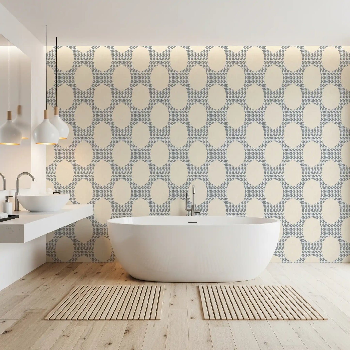 Strandiger Boho Schieferblauer Mosaik-Tapete