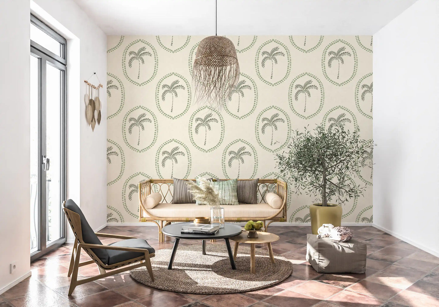 Papel Tapiz Medallón Verde Costal Oasis Bohemio Playero