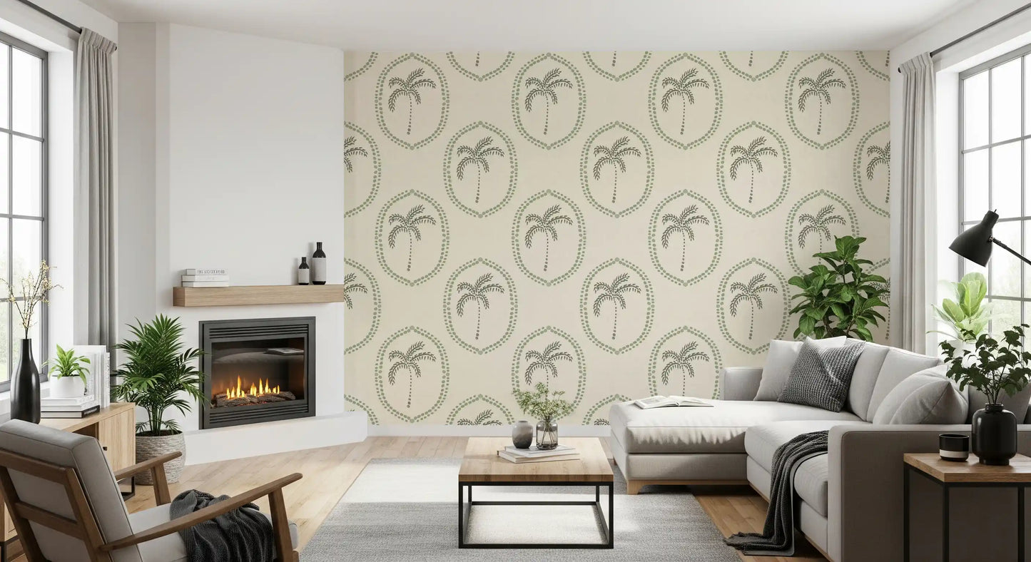 Papel Tapiz Medallón Verde Costal Oasis Bohemio Playero