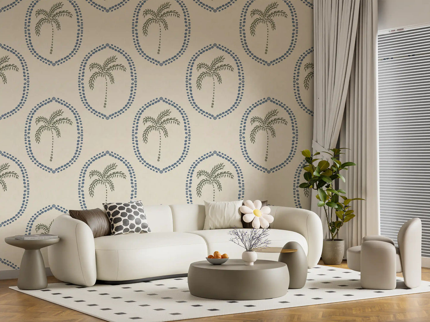 Add a cool palm-oasis look to a Living room with this Beachy Boho wallpaper.