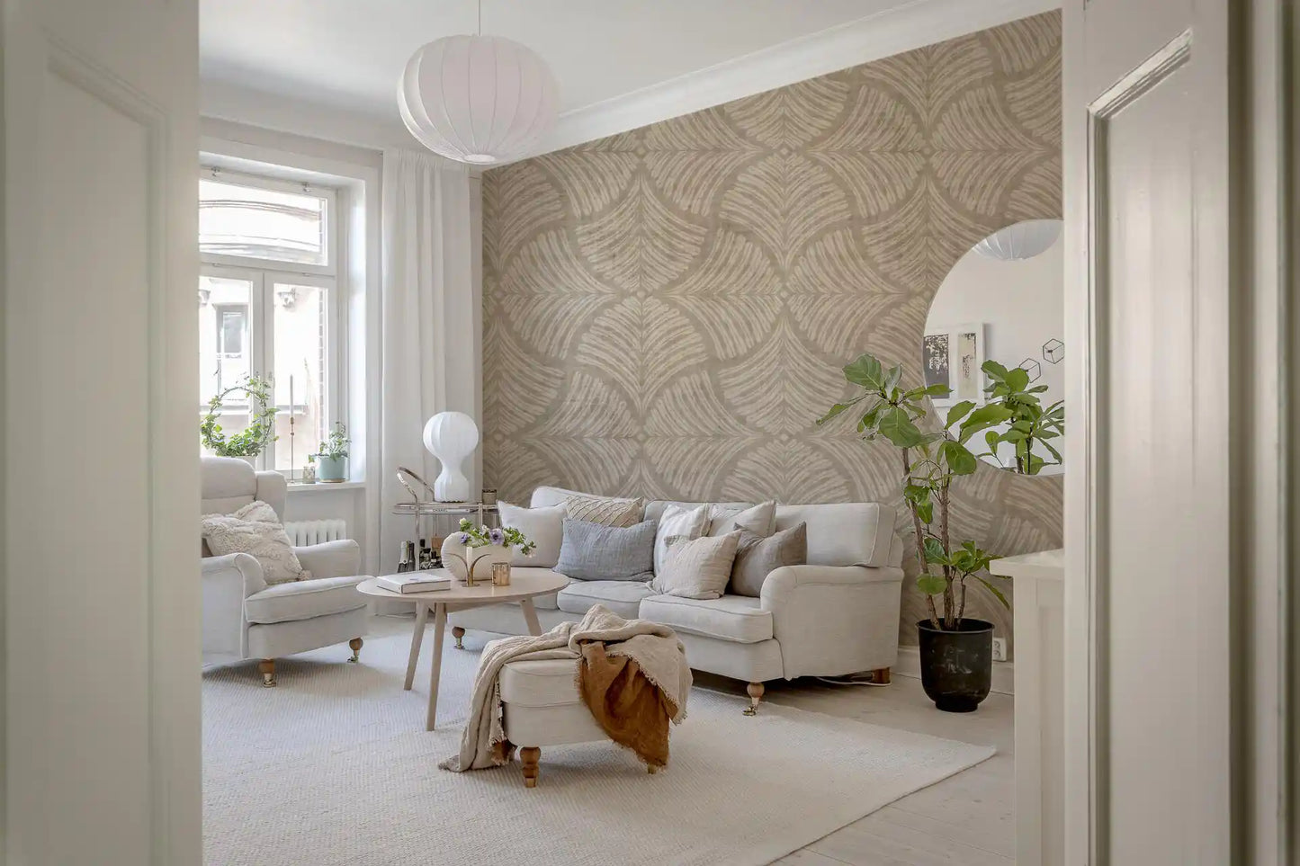 Zandbeige Gestructureerde Schaalvormige Waaier Japandi Minimalistische Behang⁠