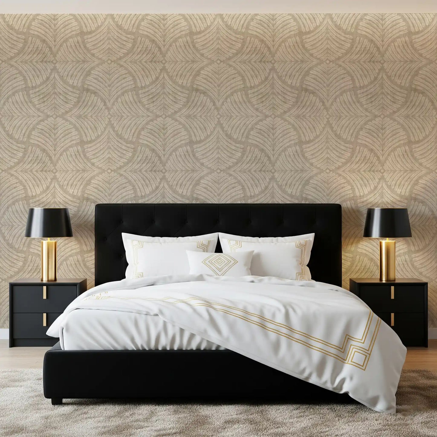 Zandbeige Gestructureerde Schaalvormige Waaier Japandi Minimalistische Behang⁠