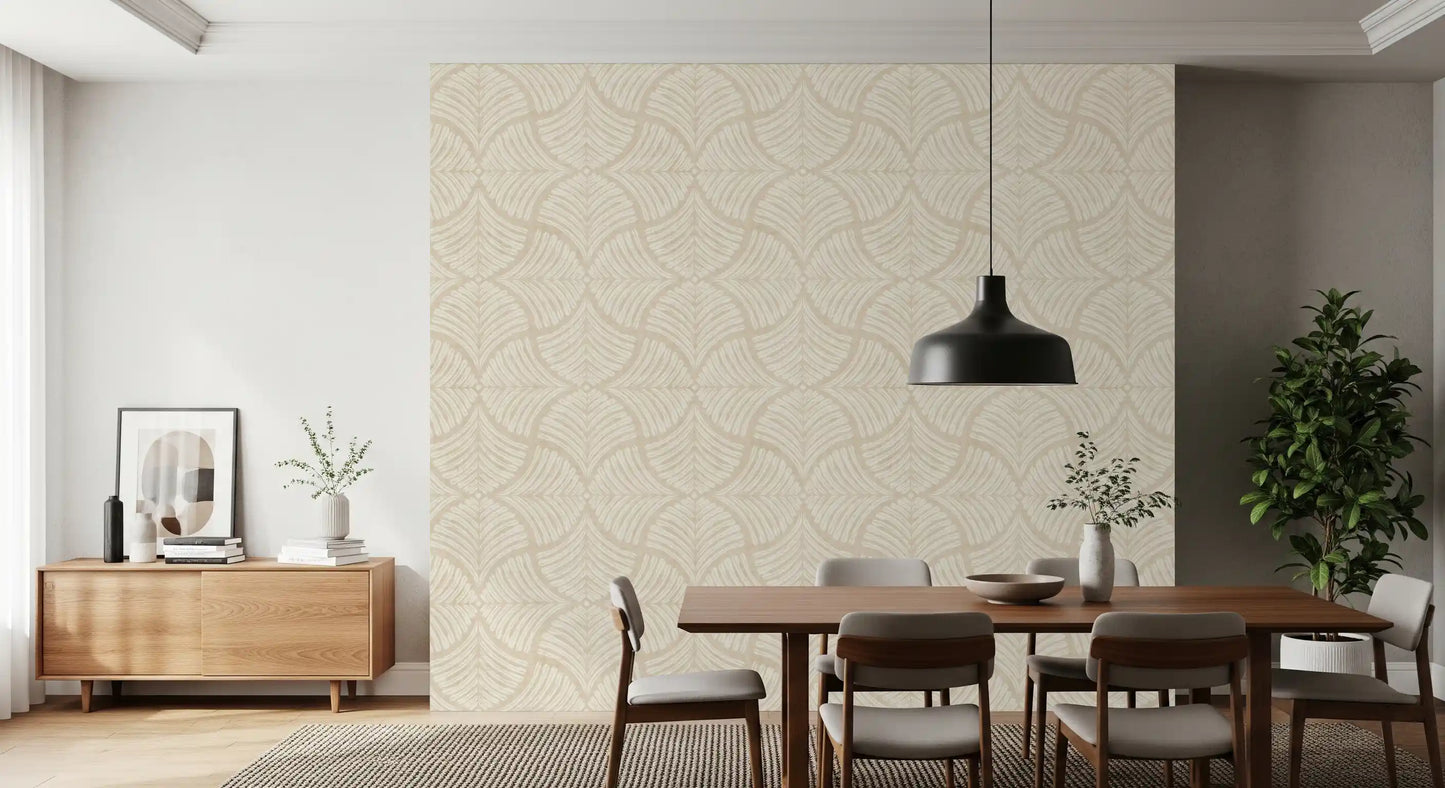 Warm Cream Textured Scallops Fan Japandi Minimalist Wallpaper⁠