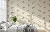 Bedroom interior styled with the lovely Tropical Palms Wallpaper.