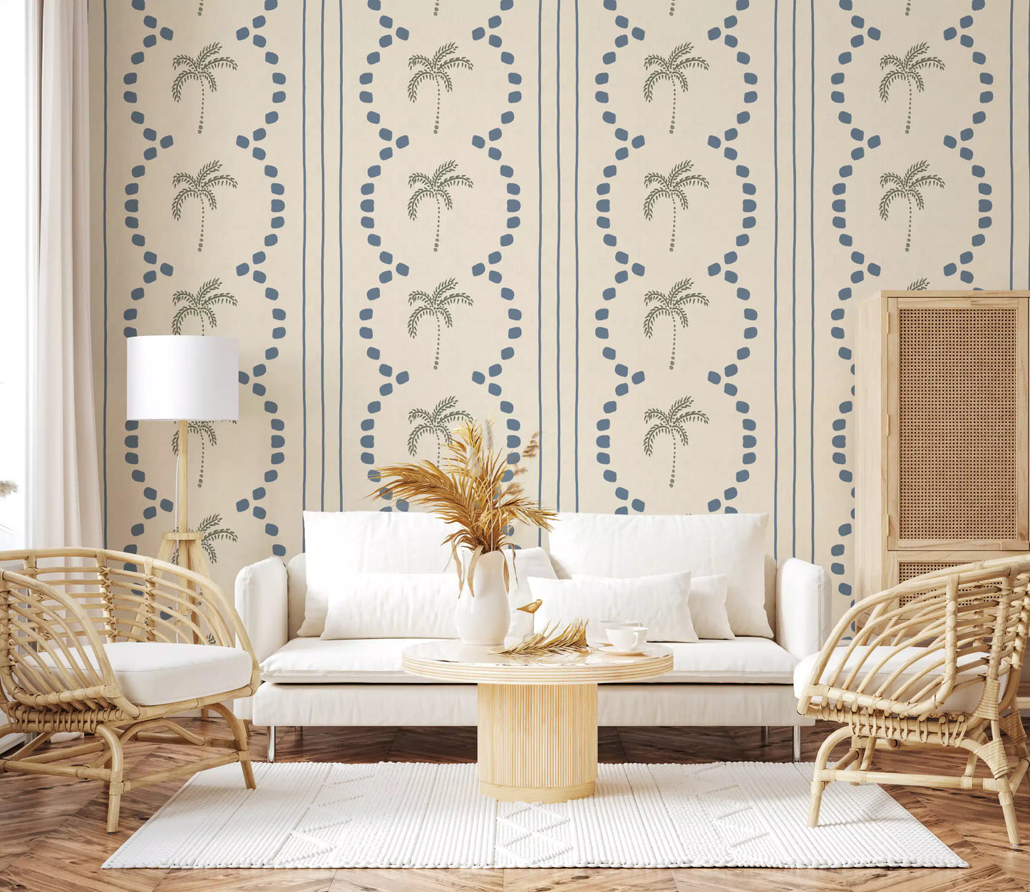 Papier peint rayures déco palmier tropical bleu ardoise