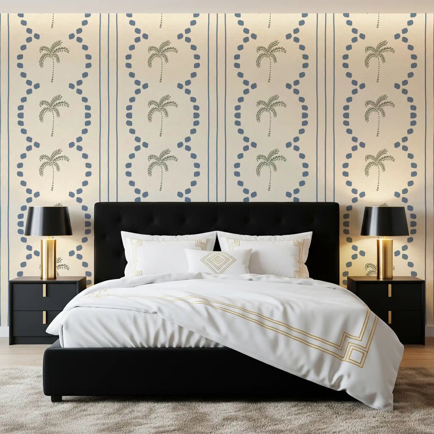 Papier peint rayures déco palmier tropical bleu ardoise