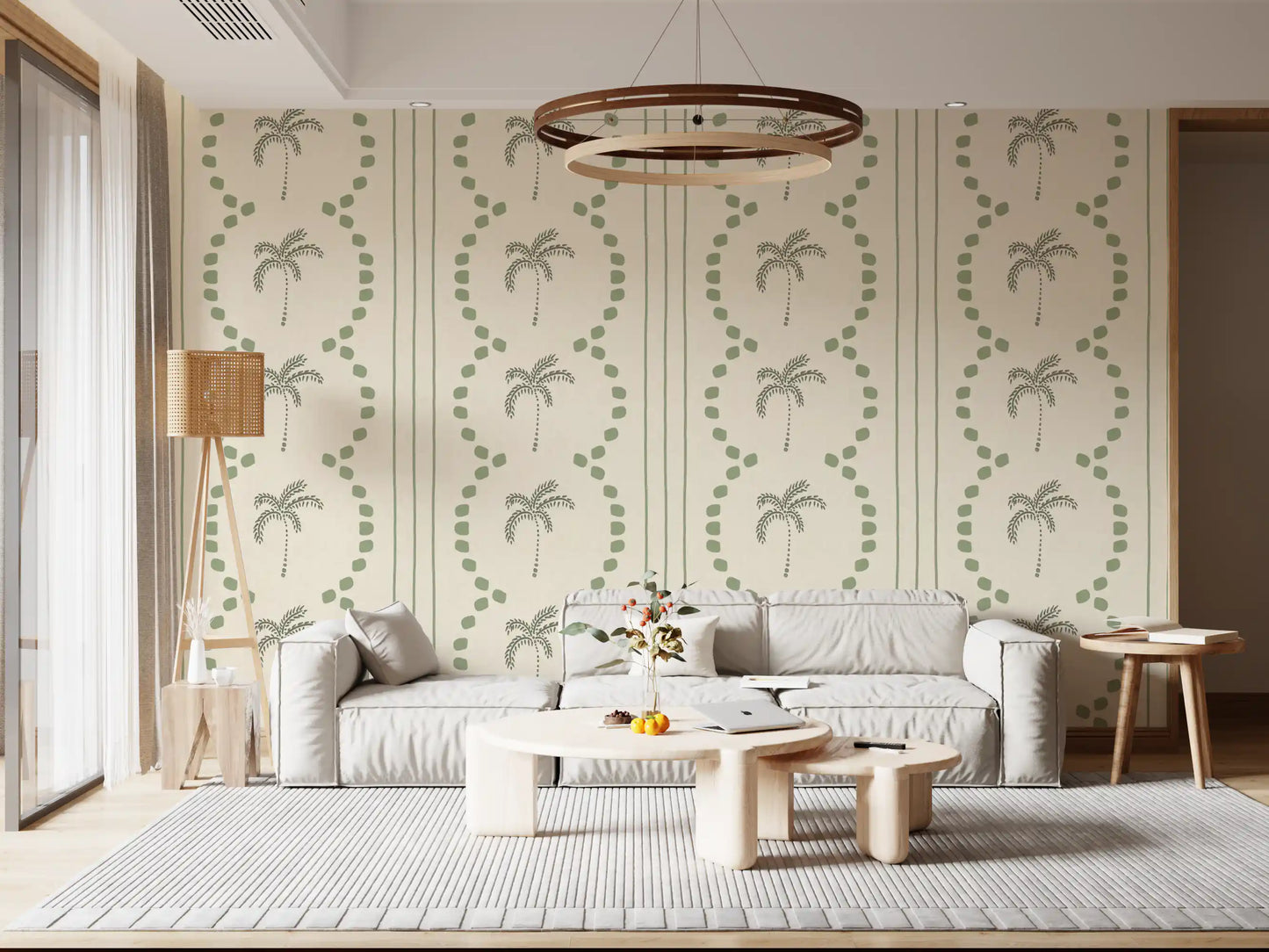 Tropiske Palme Deco Striber Coastal Grøn Tapet⁠