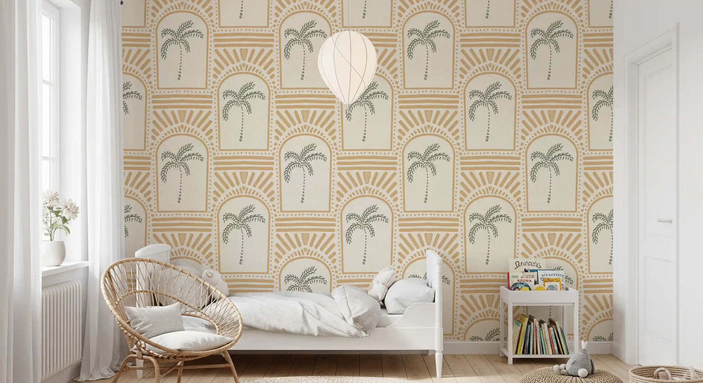 Tropisk palme Art Deco buegang sand tapet⁠
