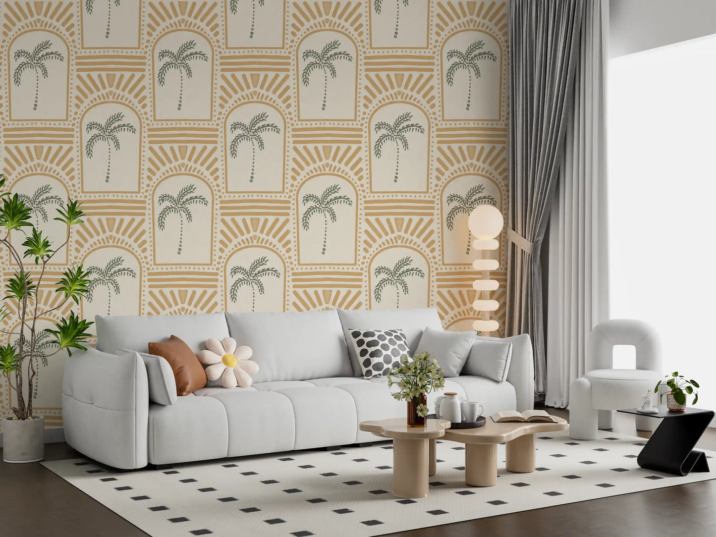 Tropisk palme Art Deco buegang sand tapet⁠