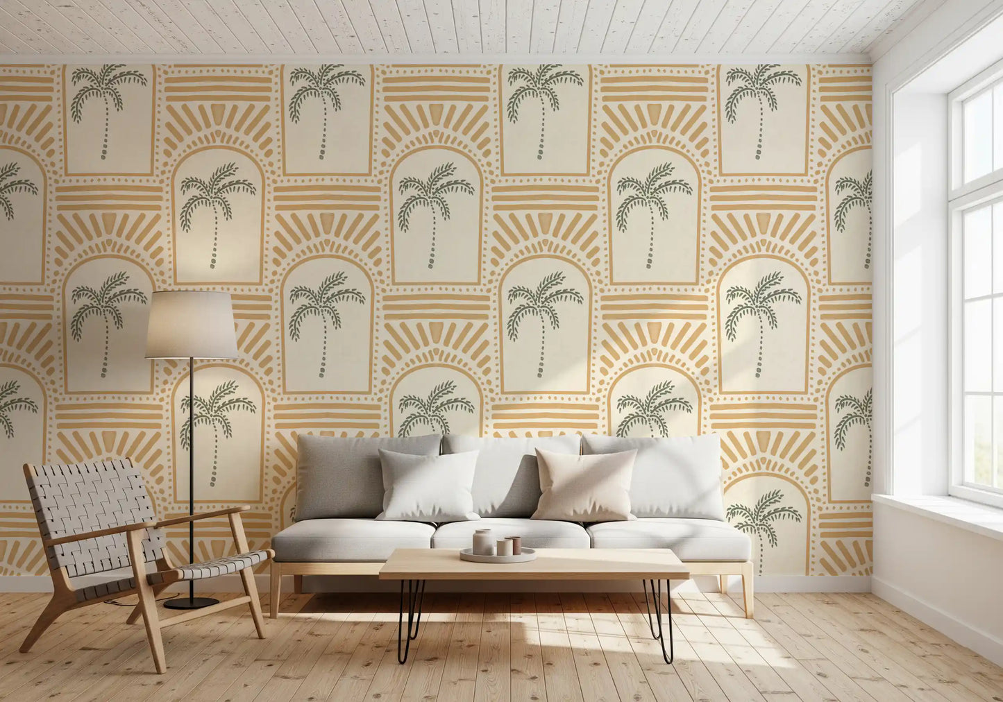 Tropisk palme Art Deco buegang sand tapet⁠