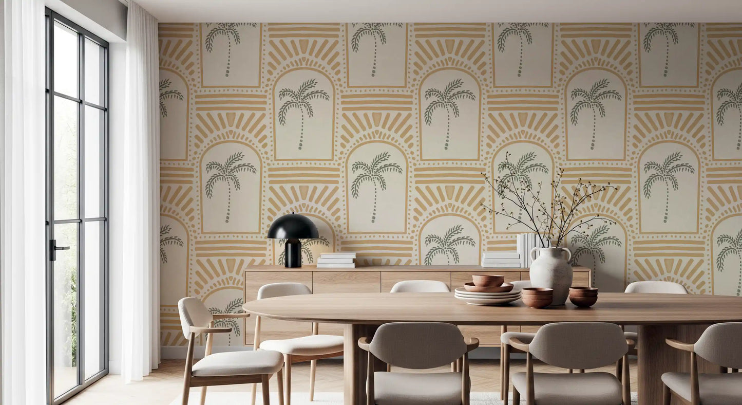 Tropisk palme Art Deco buegang sand tapet⁠