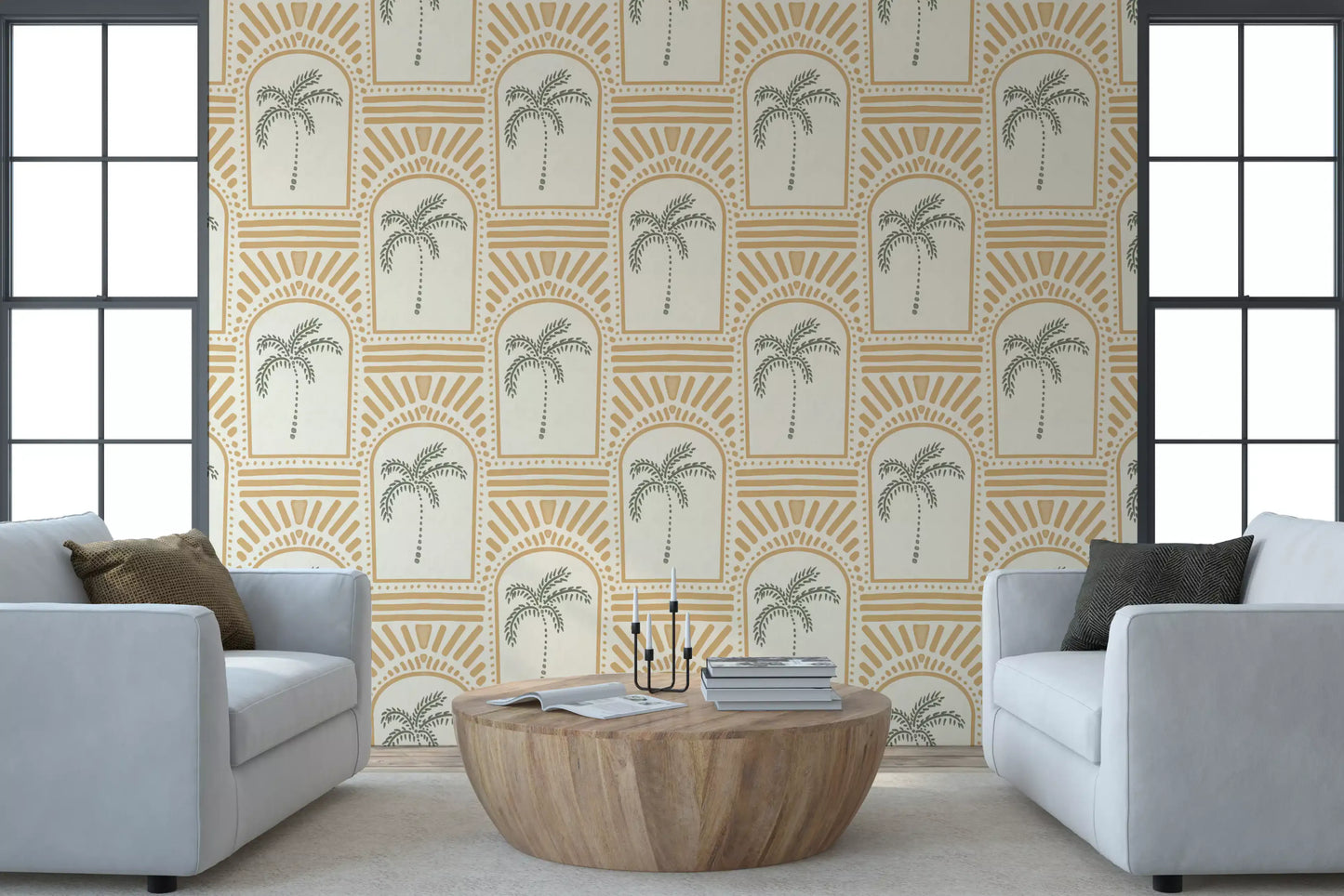 Tropisk palme Art Deco buegang sand tapet⁠