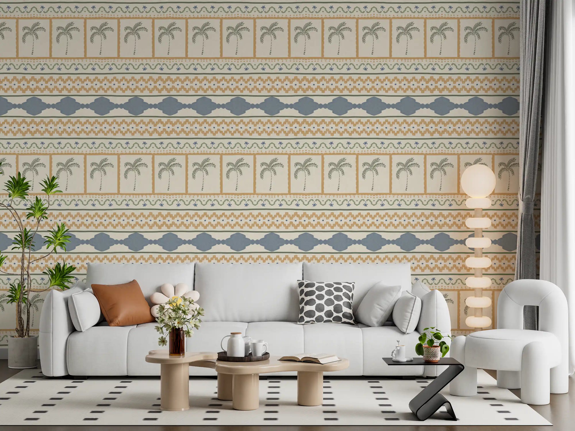 Living room displaying the Marrakesh Ornament Textile wallpaper