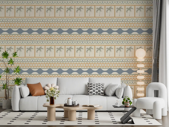 Living room displaying the Marrakesh Ornament Textile wallpaper