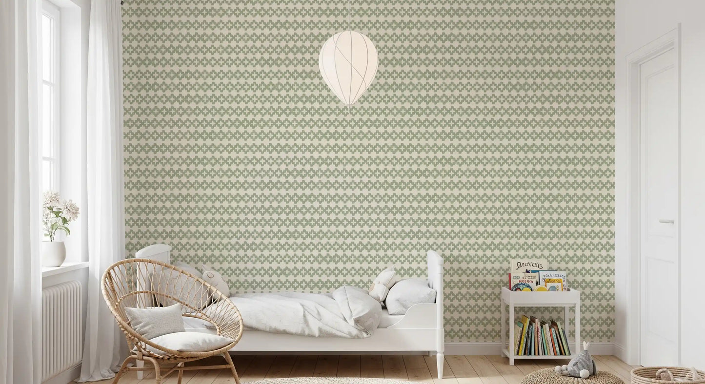 Zellige Kruis Ornament Kustgroen Behang