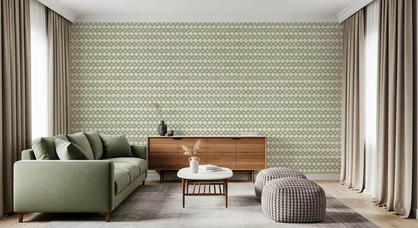 Zellige Kruis Ornament Kustgroen Behang