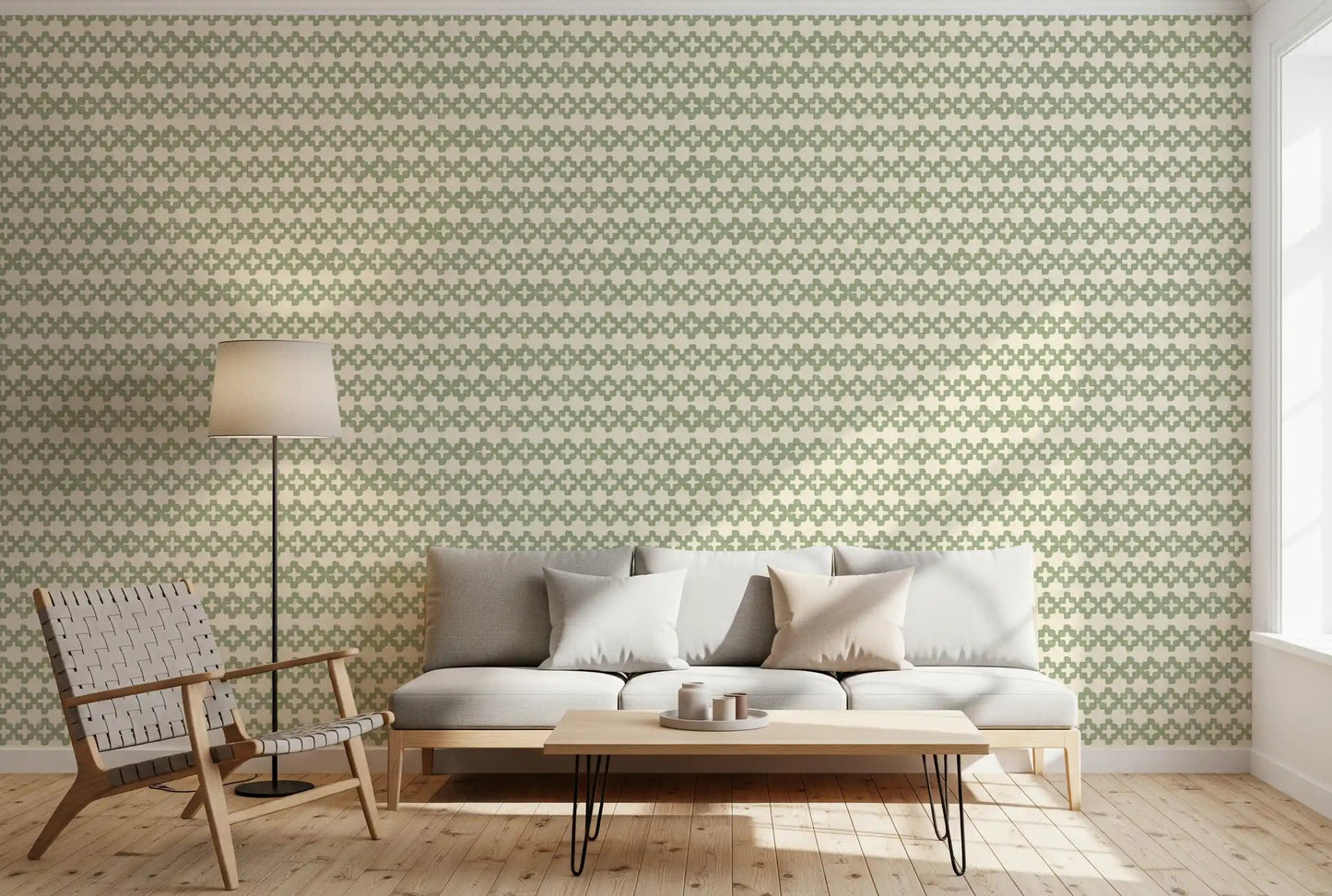 Zellige Kruis Ornament Kustgroen Behang