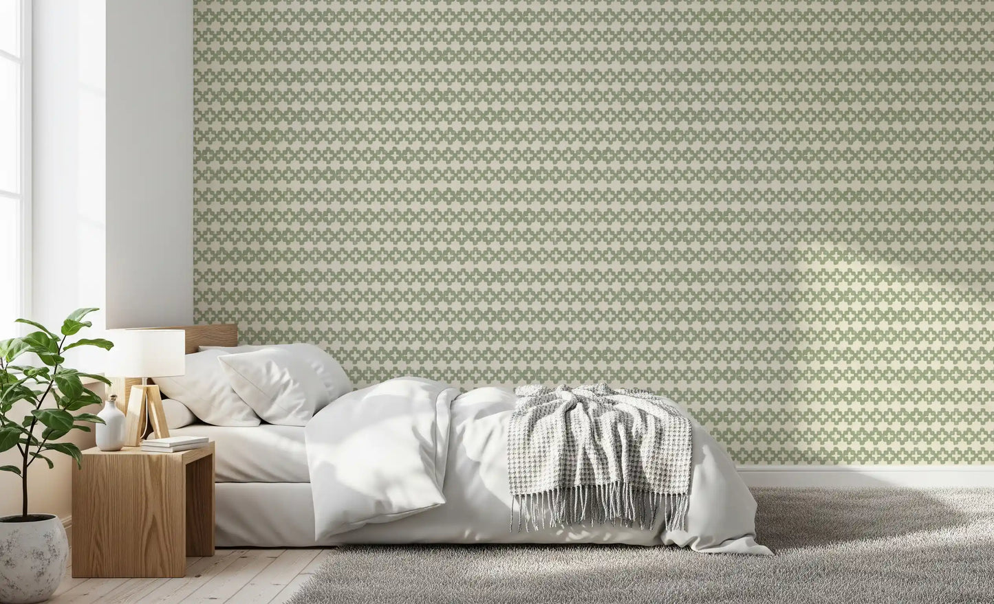 Zellige Kruis Ornament Kustgroen Behang