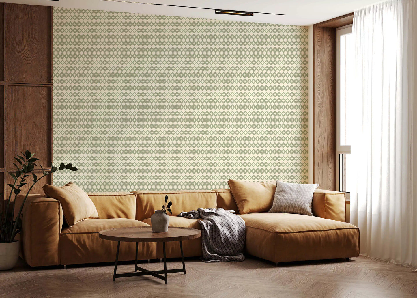 Zellige Kruis Ornament Kustgroen Behang