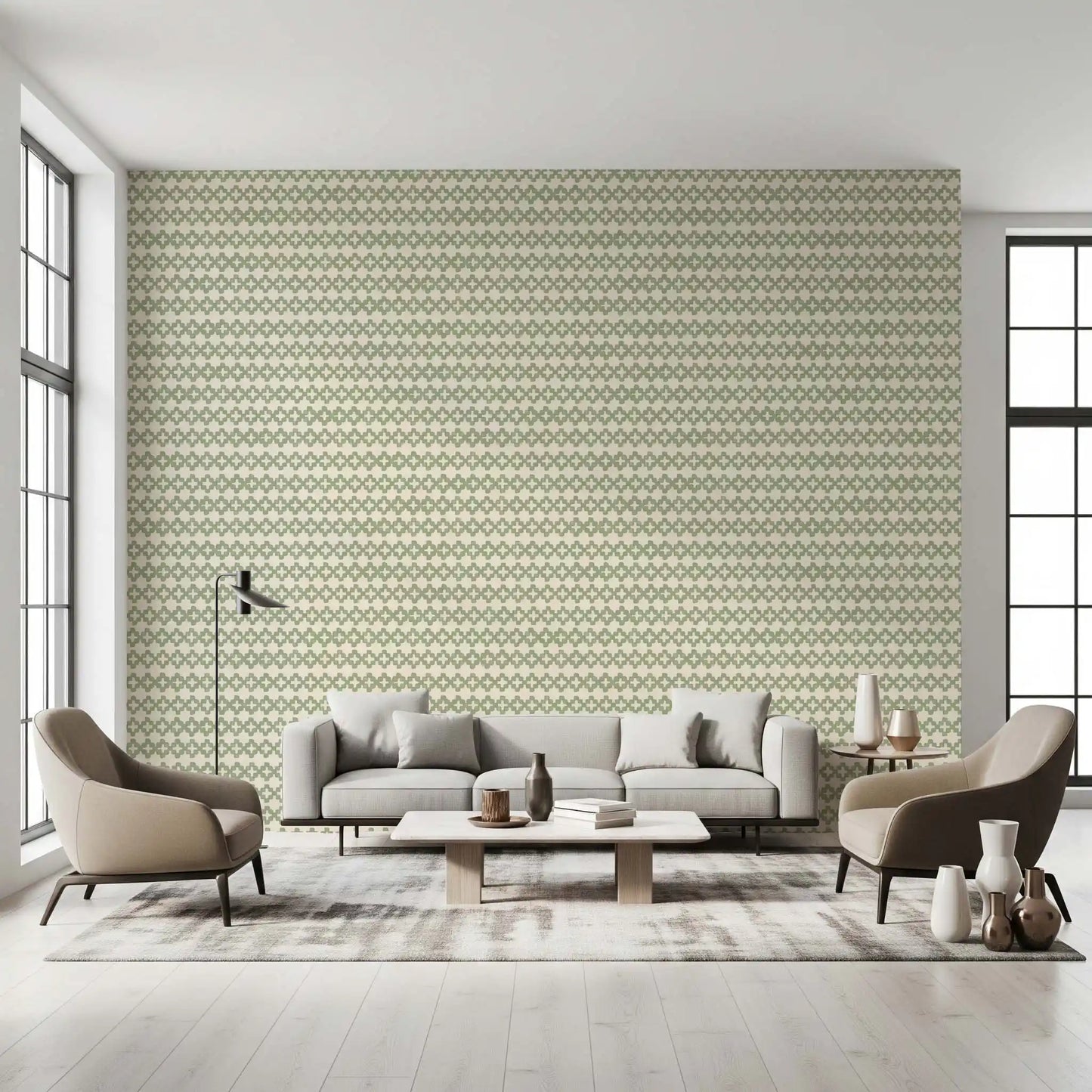 Zellige Kruis Ornament Kustgroen Behang