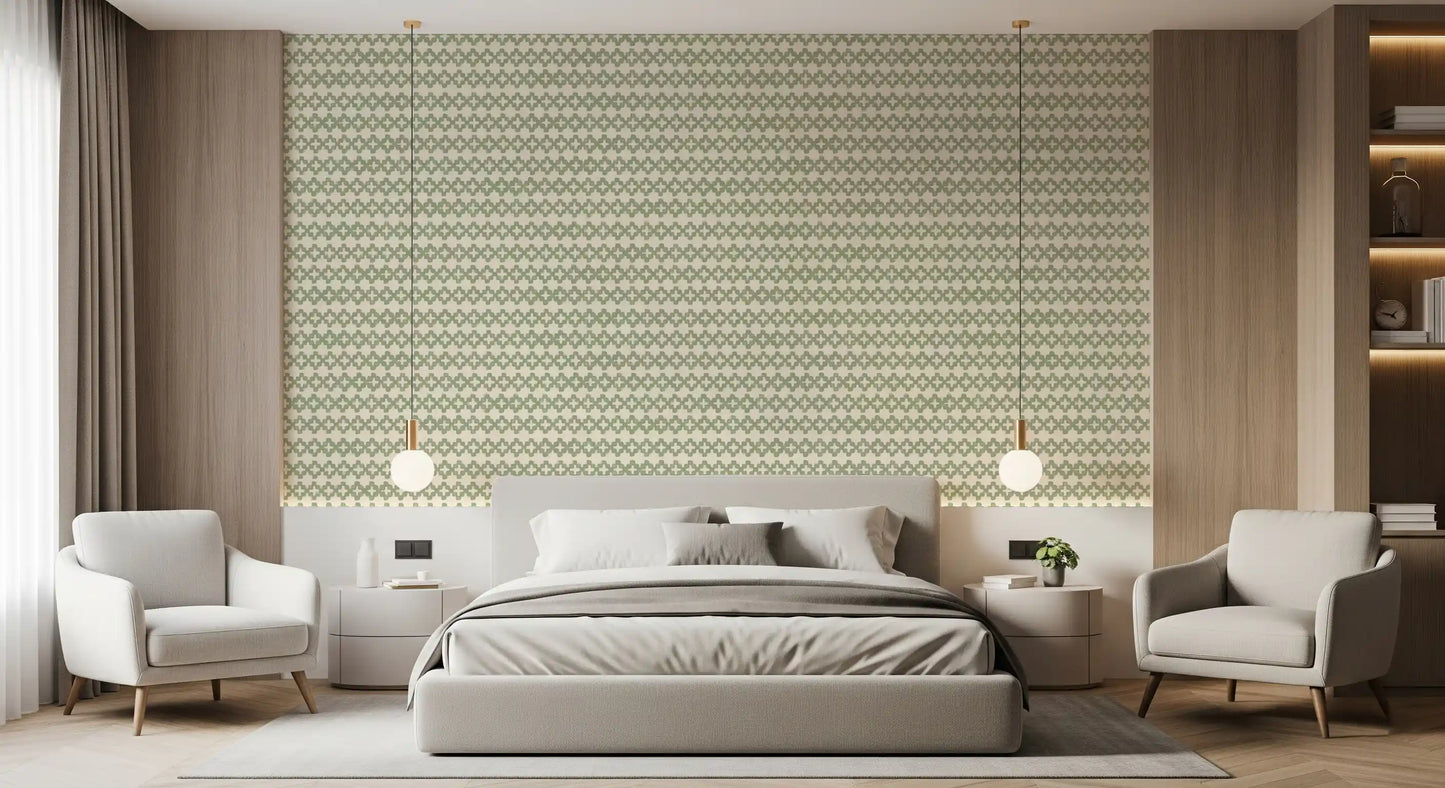 Zellige Kruis Ornament Kustgroen Behang