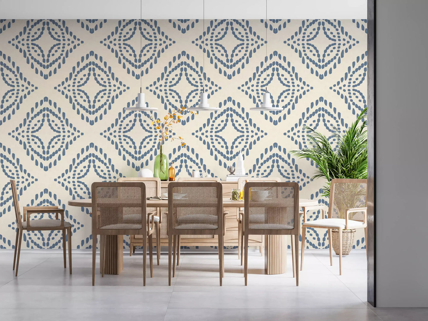 Tapeta Block Print Ornament w kolorze łupkowo-niebieskim