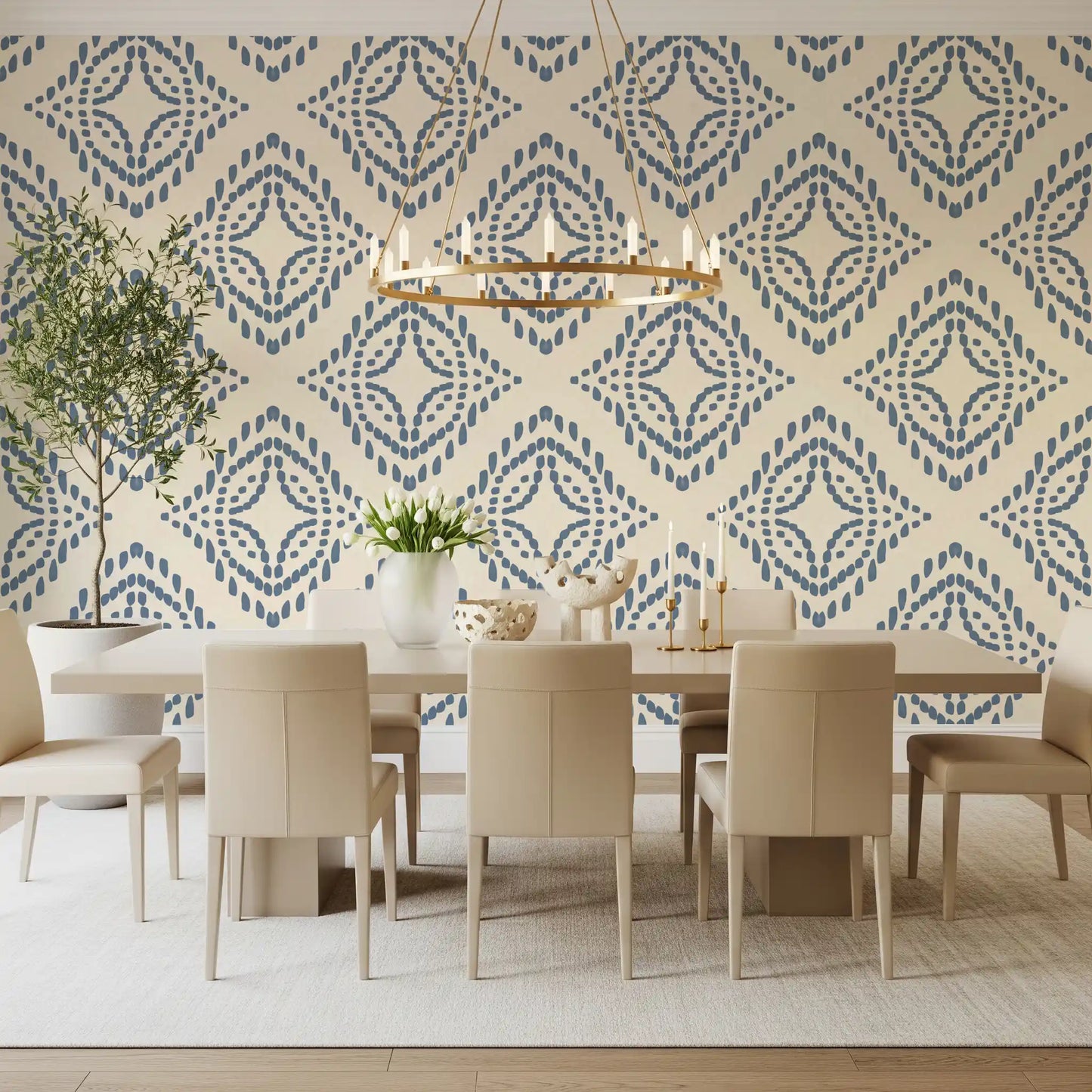 Tapeta Block Print Ornament w kolorze łupkowo-niebieskim