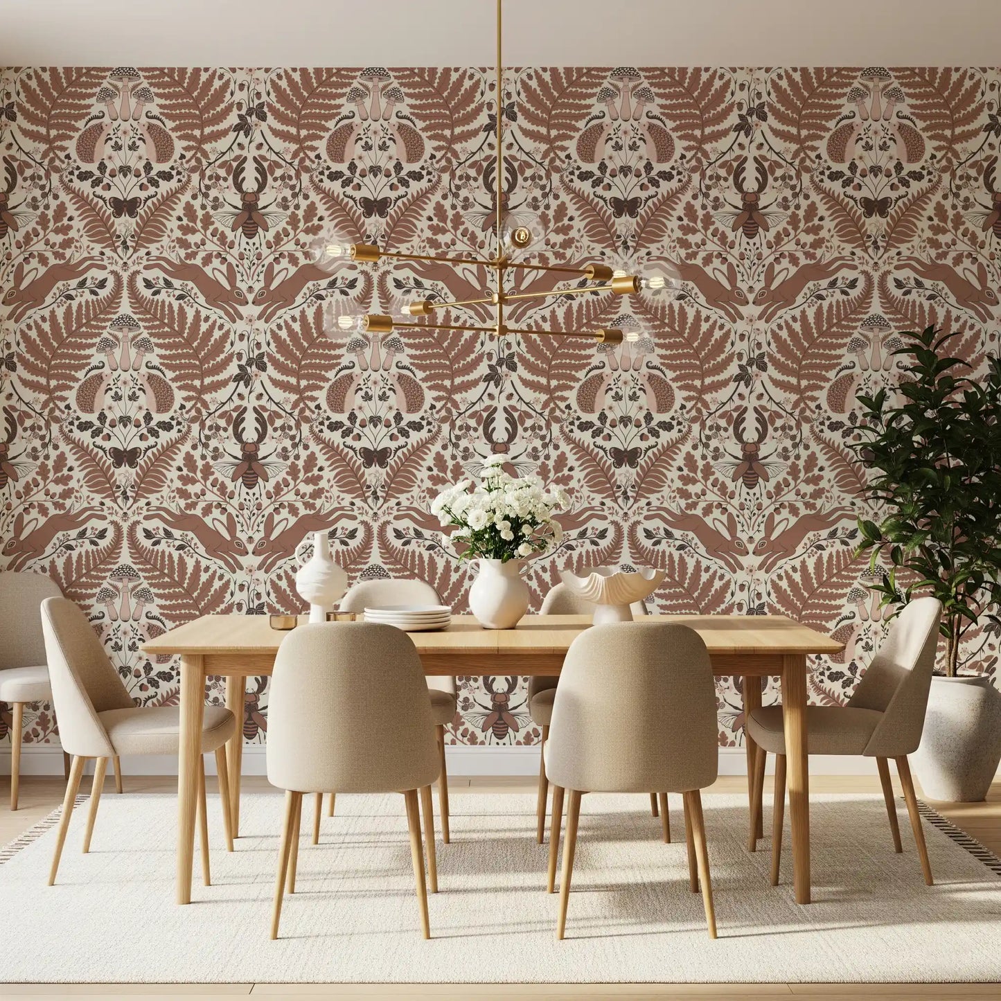 Woodland Whispers/Owls and Squirrels in the Oak/mocha mousse brown and arona blue Wallpaper⁠