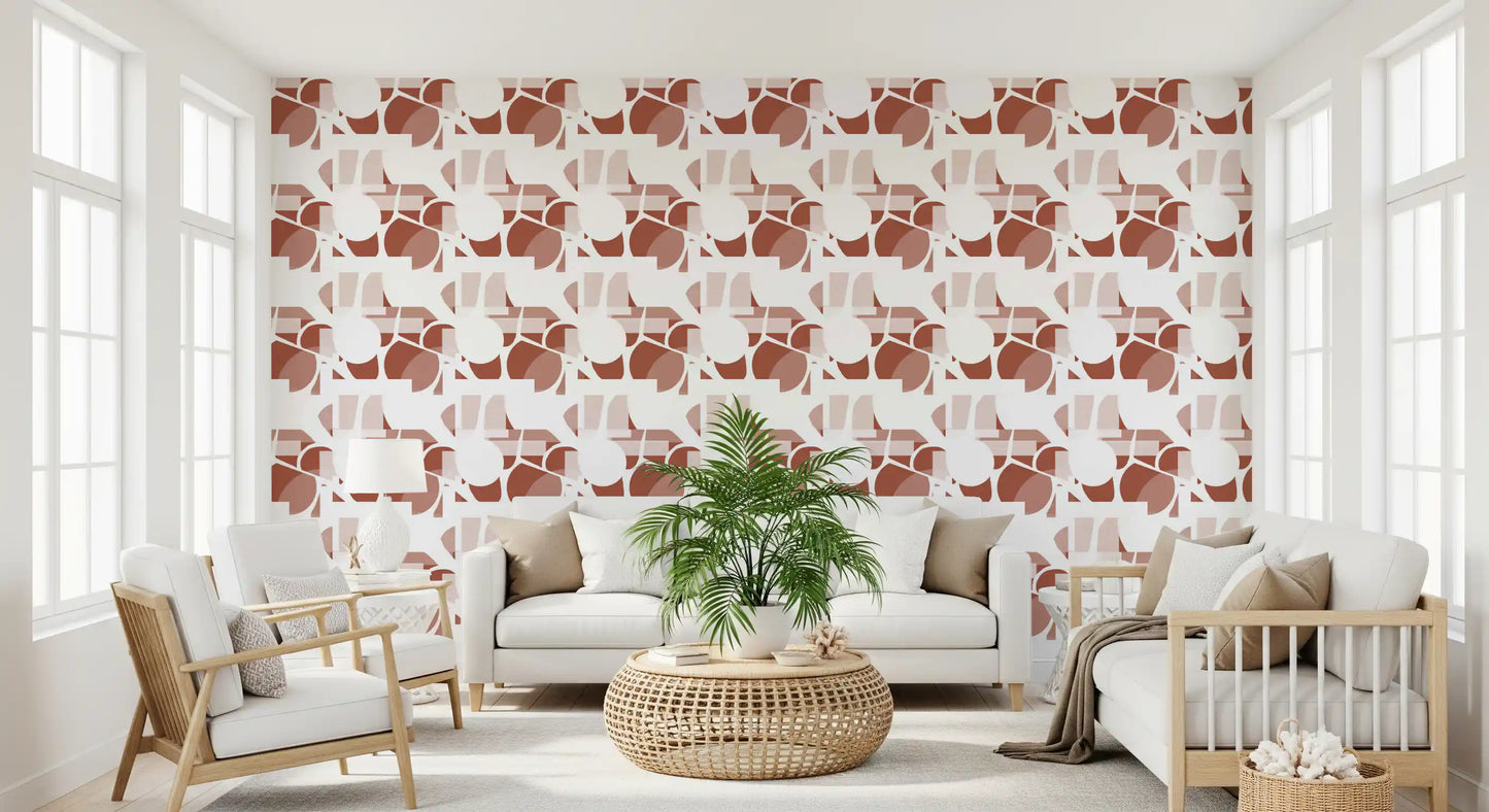 Papier peint formes en argile géométriques terracotta