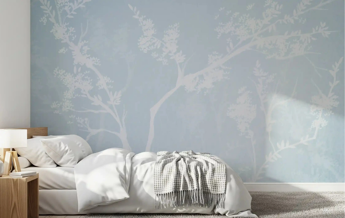 Ethereal Blue Blossom wall mural gives a Kids bedroom a calm, dreamy backdrop.