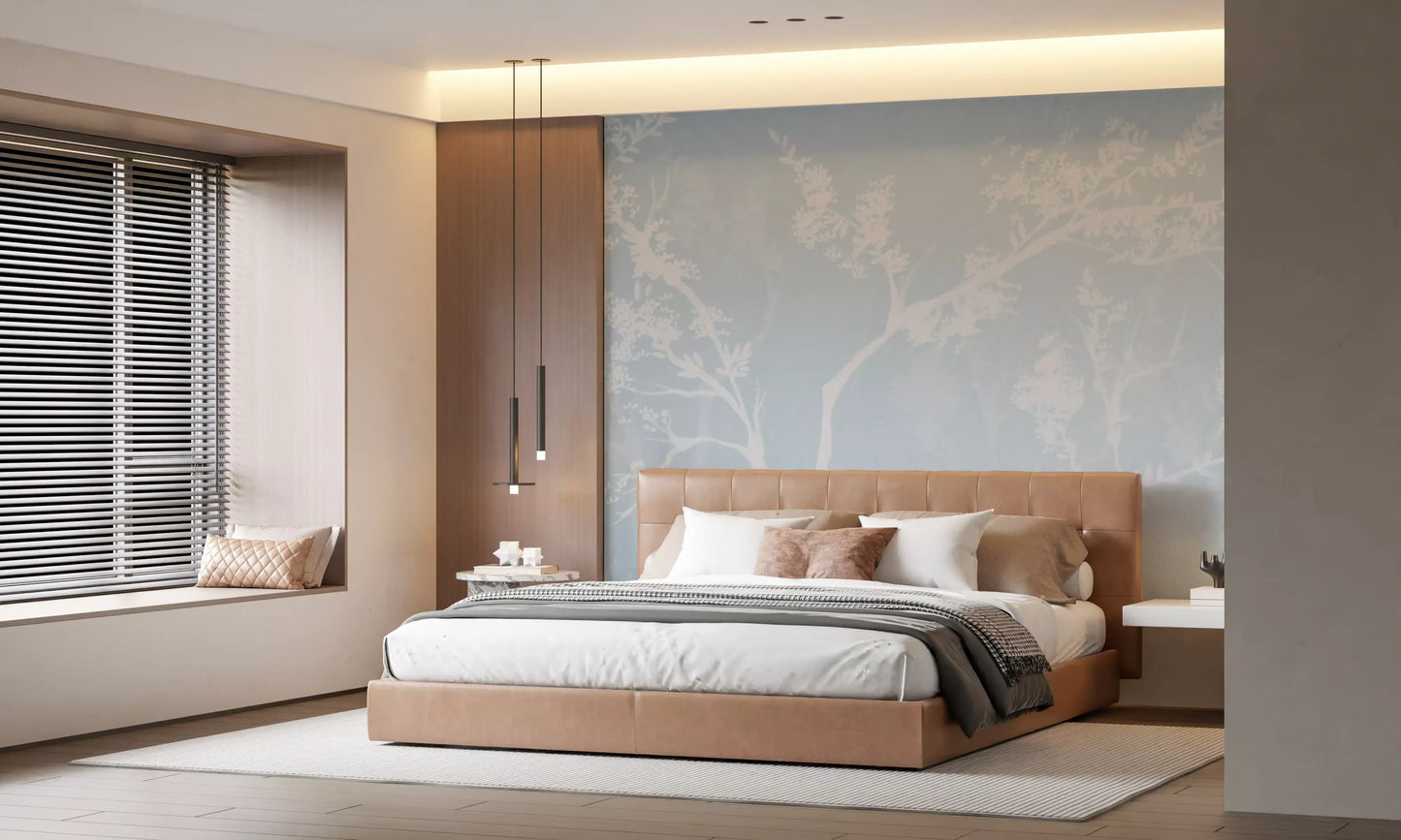 Ethereal Blue Blossom Silhouet Neutrale Muurmuurdecoratie