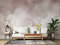 Misty pastel blossoms drift over a calm living room, Gentle Leaf Veil wall mural