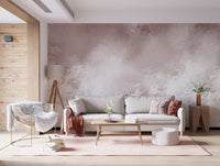 Lounge bathed in dusty rose haze by the Gentle Leaf Veil wall mural